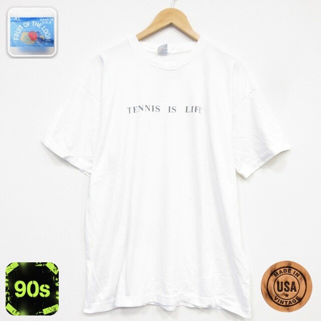 フルーツオブザルーム 90s 半袖Tシャツ テニス ホワイト メンズXL相当 | 古着