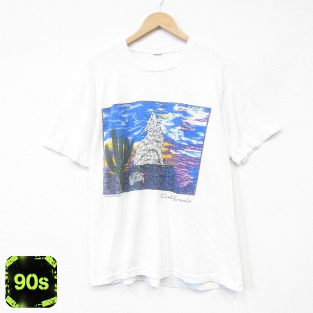 90s 半袖Tシャツ オオカミ ホワイト メンズL相当 | 古着