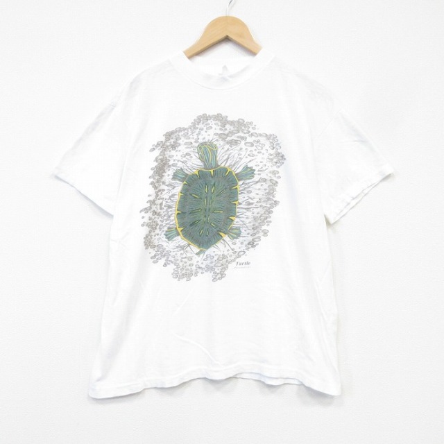 XL★古着 半袖 ビンテージ Tシャツ メンズ 90年代 90s カメ クルーネック ホワイト【spe】 26jul17