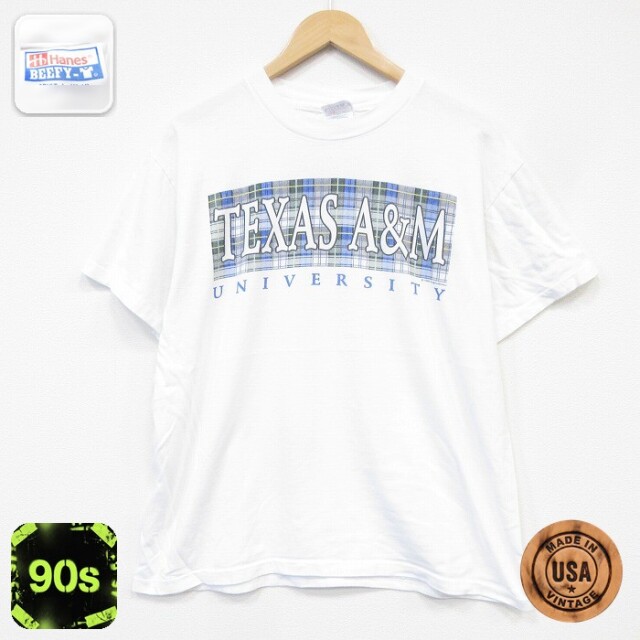 ヘインズ 90s 半袖Tシャツ テキサスA&Mカレッジ ホワイト メンズL相当 | 古着