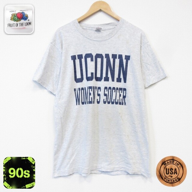 フルーツオブザルーム 90s 半袖Tシャツ UCONN 霜降りグレー メンズL相当 | 古着