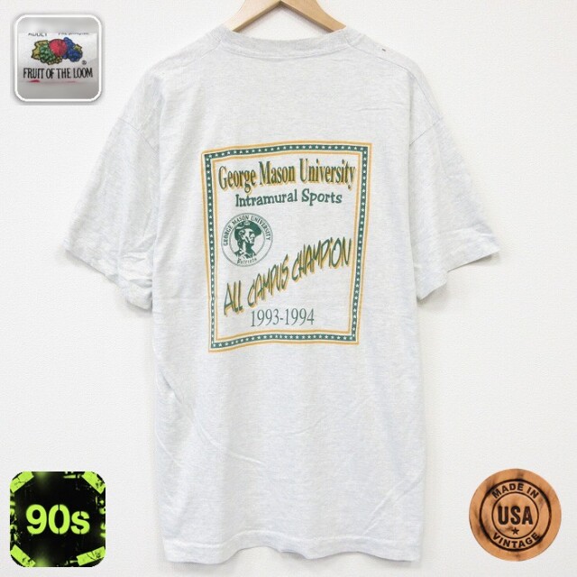 フルーツオブザルーム 90s 半袖Tシャツ ジョージメイソンカレッジ グレー メンズXL相当 | 古着