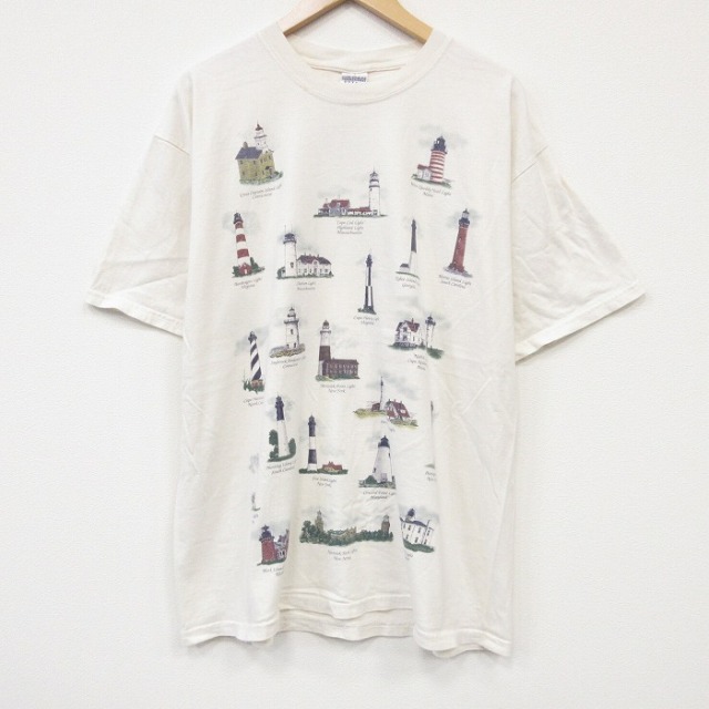 00s 半袖Tシャツ 灯台 ベージュ メンズXL相当 | 古着