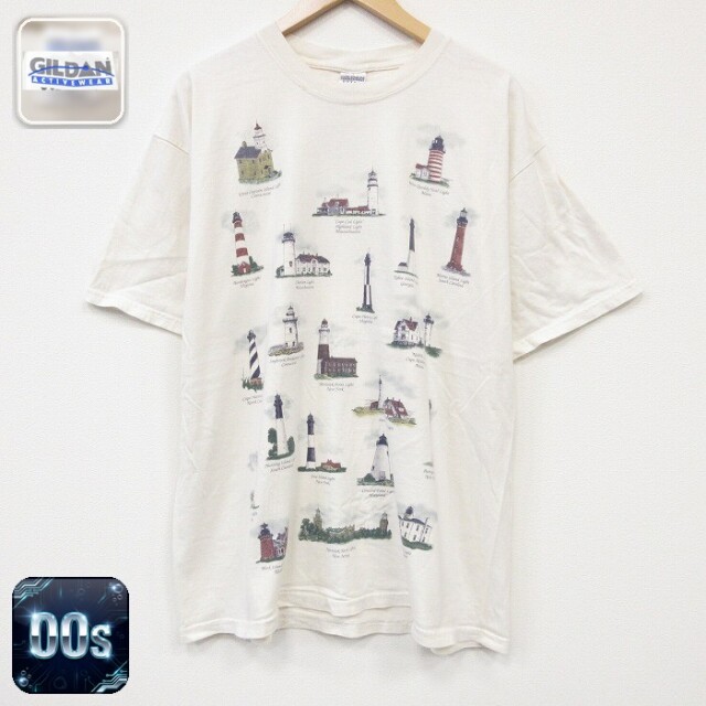 00s 半袖Tシャツ 灯台 ベージュ メンズXL相当 | 古着