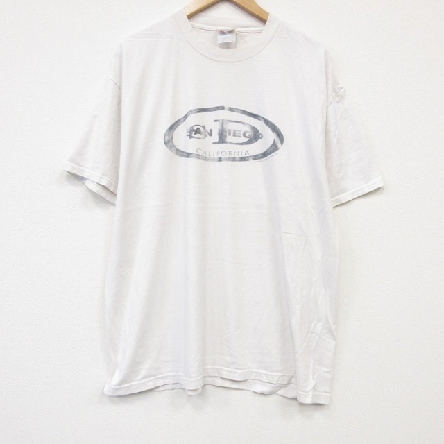 XL★古着 ヘインズ 半袖 ビンテージ Tシャツ メンズ 00年代 00s サンディエゴ 大きいサイズ コットン クルーネック ホワイト 26jul21