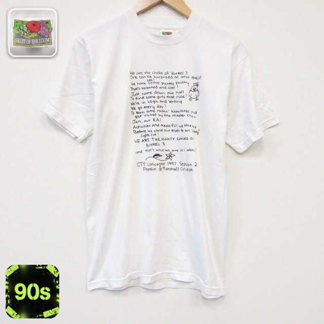 フルーツオブザルーム 90s 半袖Tシャツ メッセージ ホワイト メンズM相当 | 古着