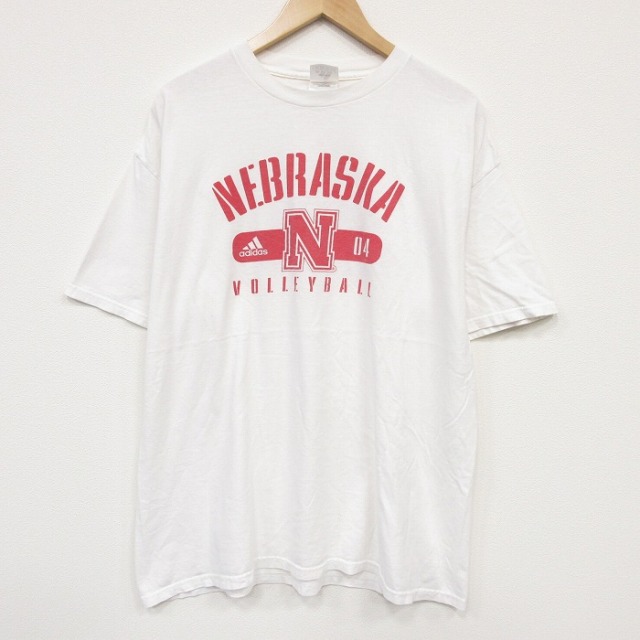 XL★古着 アディダス adidas 半袖 ビンテージ Tシャツ メンズ 00年代 00s ネブラスカ  大きいサイズ コットン クルーネック ホワイト 26jul21