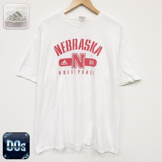 アディダス 00s 半袖Tシャツ ネブラスカ ホワイト メンズXL相当 | 古着