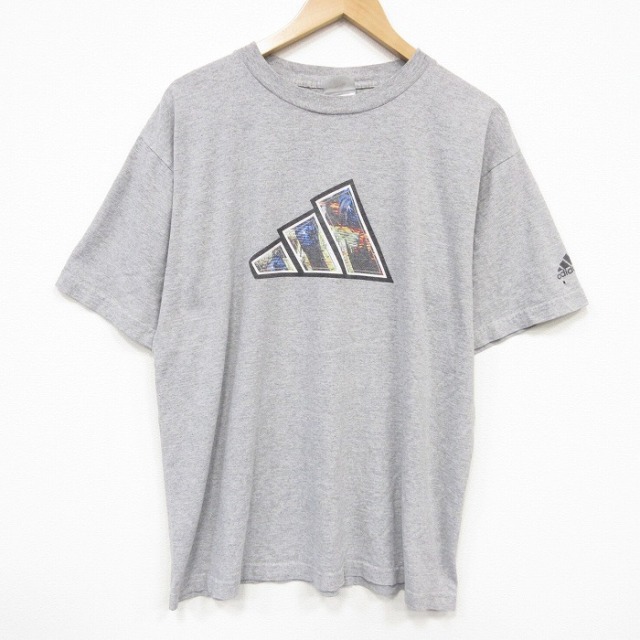 XL★古着 アディダス adidas 半袖 ビンテージ Tシャツ メンズ 00年代 00s ビッグロゴ クルーネック グレー 霜降り 26jul21