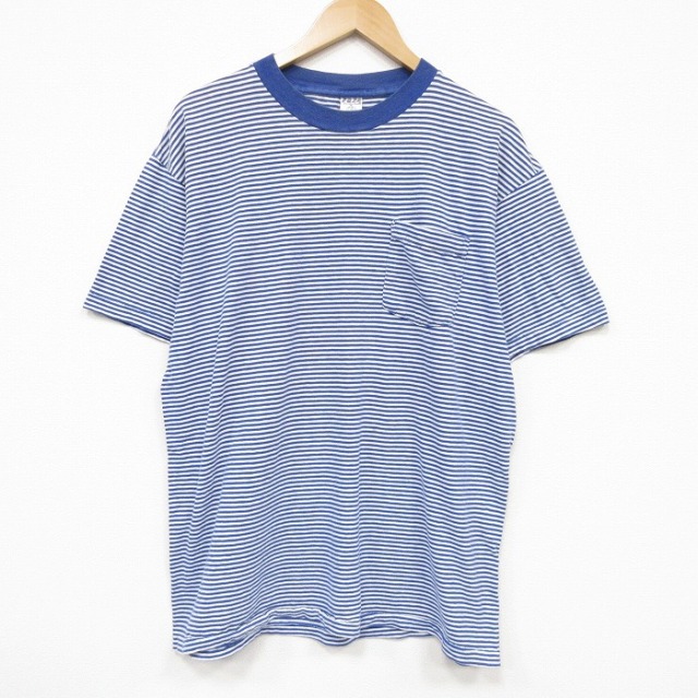 半袖Tシャツ ボーダー ブルー メンズXL相当 | 古着