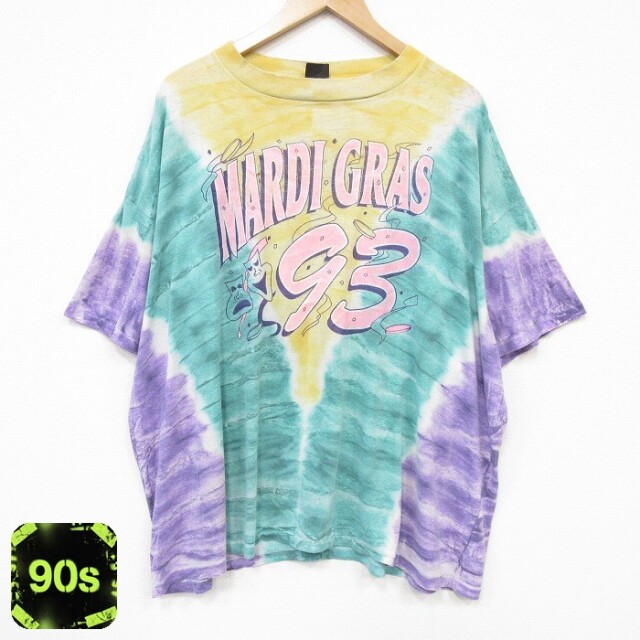 90s 半袖Tシャツ マルディグラ グリーンタイダイ メンズXL相当 | 古着