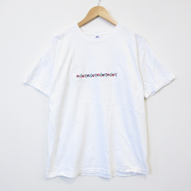 00s 半袖Tシャツ 花刺繍 ホワイト メンズM相当 | 古着