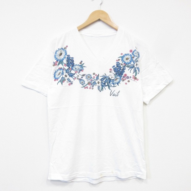 90s 半袖Tシャツ 花 ホワイト メンズM相当 | 古着