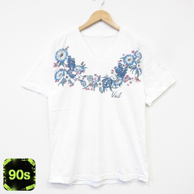 90s 半袖Tシャツ 花 ホワイト メンズM相当 | 古着