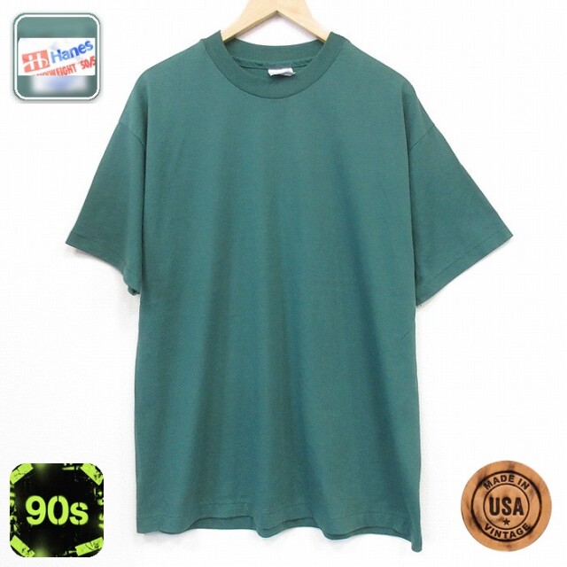 ヘインズ 90s 半袖Tシャツ 無地 グリーン メンズXL相当 | 古着