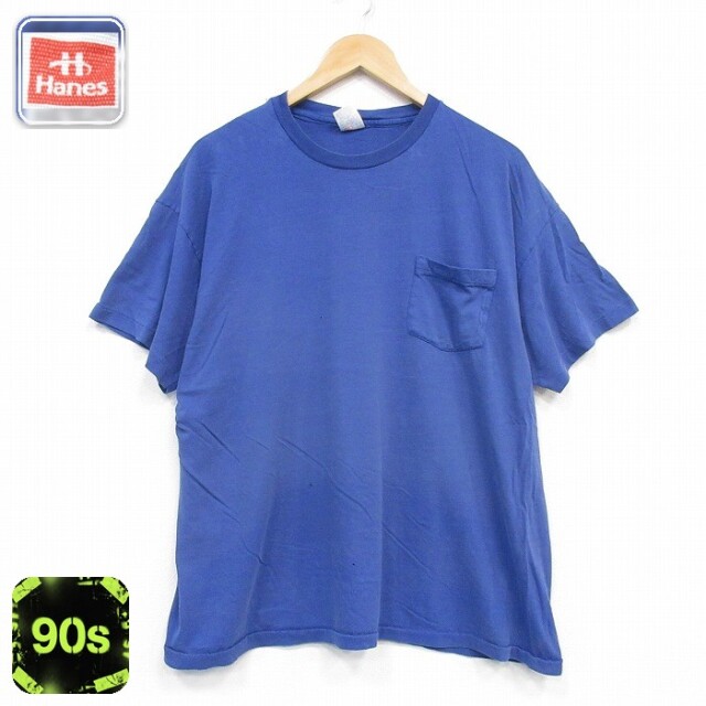 ヘインズ 90s 半袖Tシャツ 胸ポケット付き ブルー メンズXL相当 | 古着