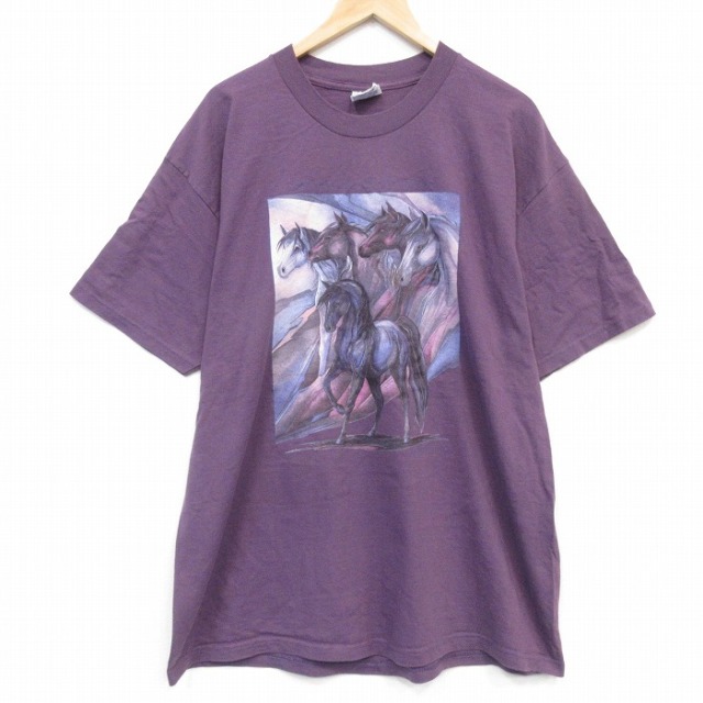 00s 半袖Tシャツ 馬 パープル メンズXL相当 | 古着