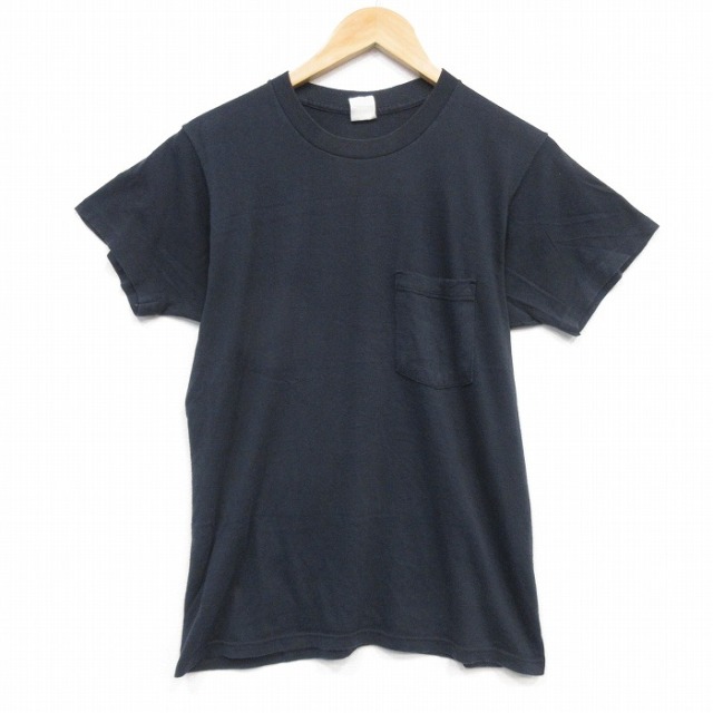 80s 半袖Tシャツ 胸ポケット付き ブラック メンズM相当 | 古着