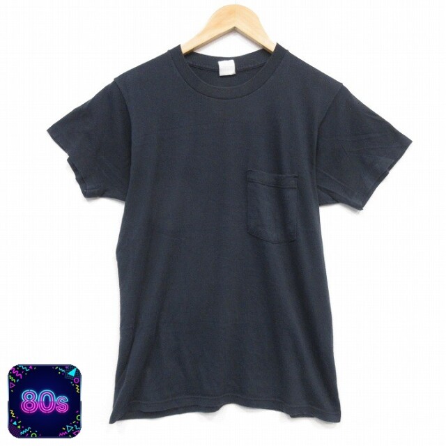 80s 半袖Tシャツ 胸ポケット付き ブラック メンズM相当 | 古着