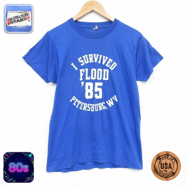 スクリーンスターズ 80s 半袖Tシャツ FLOOD ブルー メンズS相当 | 古着