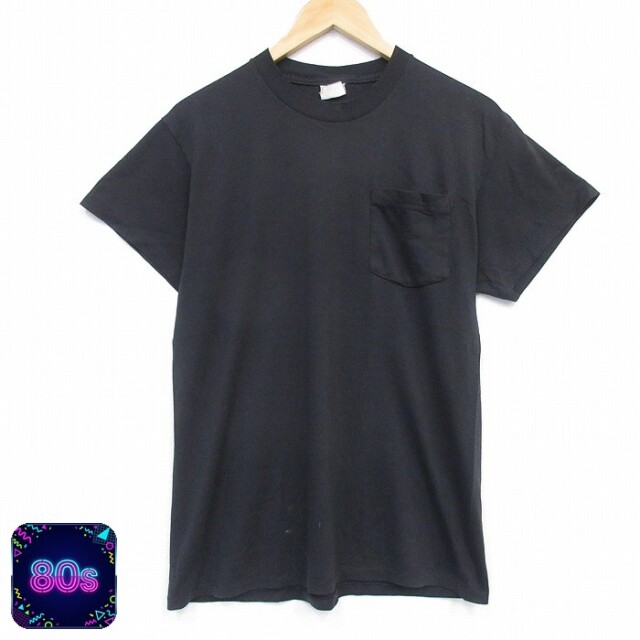 80s 半袖Tシャツ 胸ポケット付き ブラック メンズM相当 | 古着