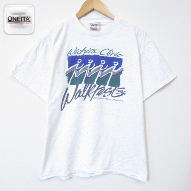 オニータ 90s 半袖Tシャツ WALK ホワイト霜降り L | 古着 26aug27