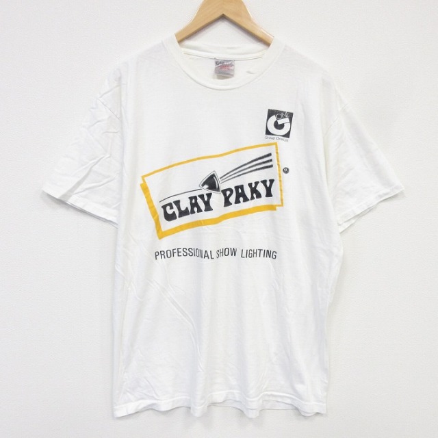 XL★古着 オニータ ONEITA 半袖 ビンテージ Tシャツ メンズ 90年代 90s CLAY PAKY コットン クルーネック ホワイト【spe】 26jul28