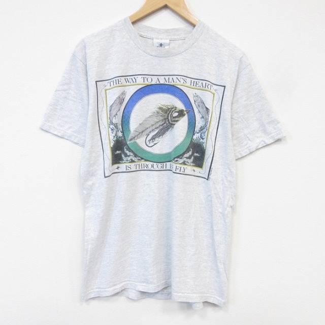 L★古着 リー Lee 半袖 ビンテージ Tシャツ メンズ 90年代 90s ペギーマレー ルアー クルーネック USA製 グレー 霜降り【spe】 26jul28