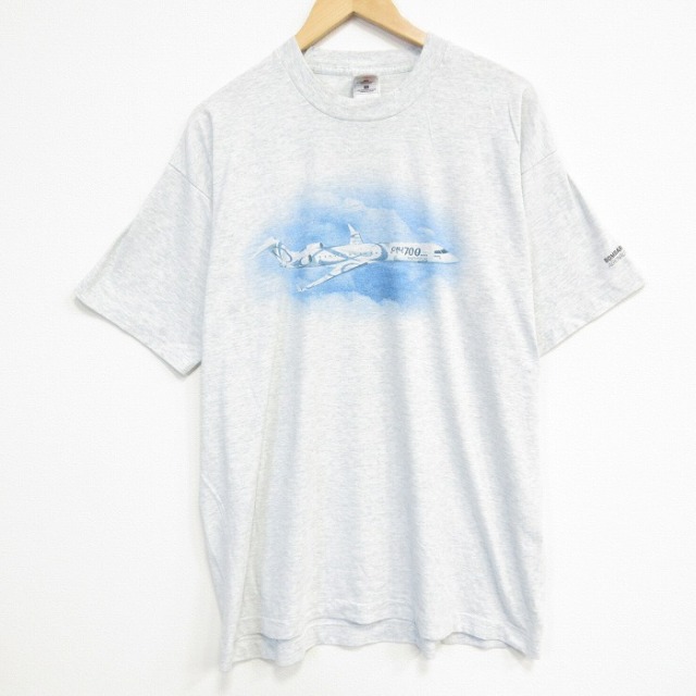 フルーツオブザルーム 90s 半袖Tシャツ ジェット旅客機CRJ700 グレー メンズXL相当 | 古着