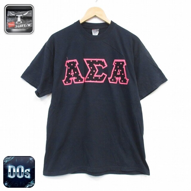 ヘインズ 00s 半袖Tシャツ ギリシャ文字 ブラック メンズL相当 | 古着