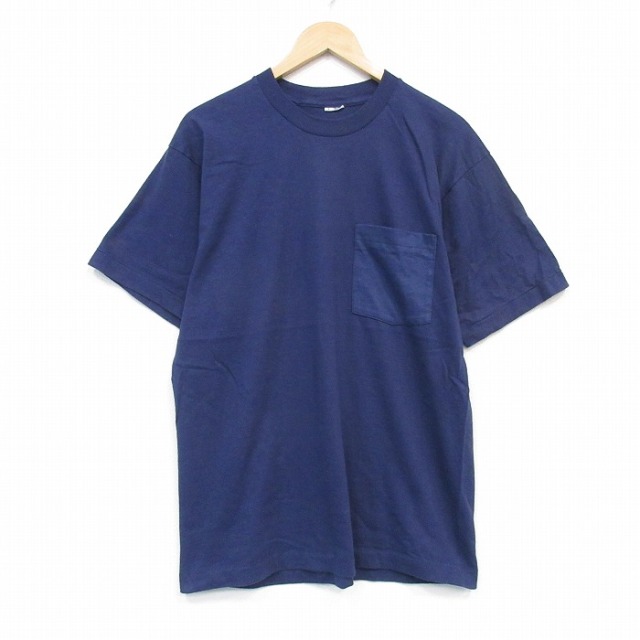 90s 半袖Tシャツ 胸ポケット付き ネイビー メンズL相当 | 古着