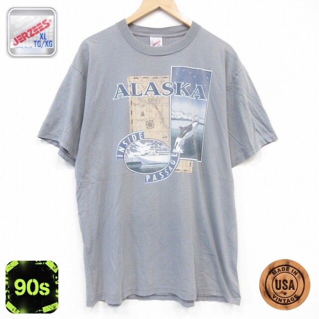 90s 半袖Tシャツ アラスカ グレー メンズXL相当 | 古着