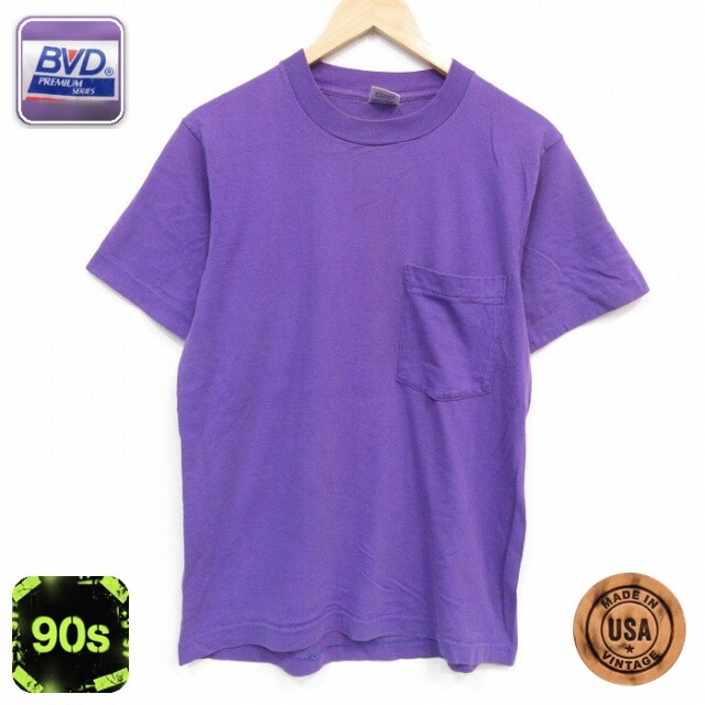 BVD 90s 半袖Tシャツ 胸ポケット付き パープル メンズM相当 | 古着
