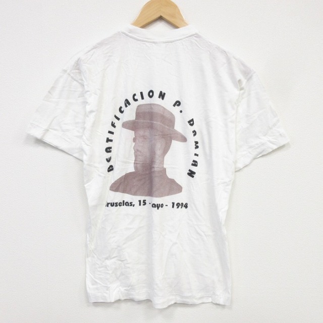 90s 半袖Tシャツ ダミアン神父 ホワイト メンズL相当 | 古着