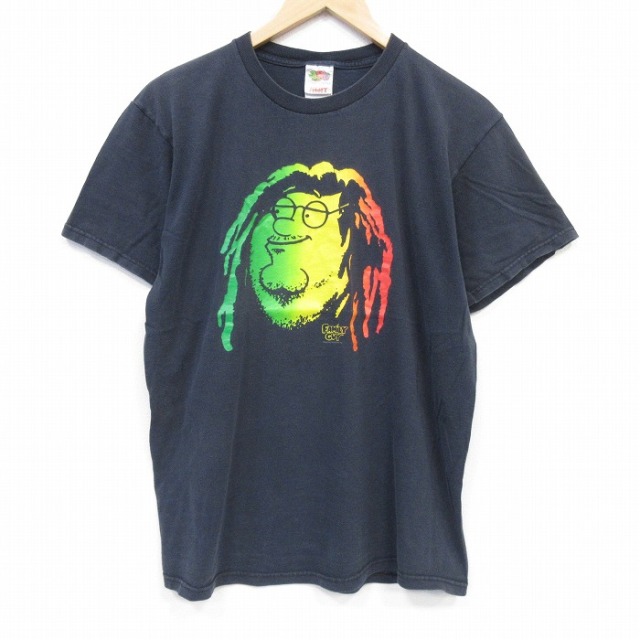 L★古着 フルーツオブザルーム 半袖 ビンテージ Tシャツ メンズ 00年代 00s アニメ ファミリーガイ コットン クルーネック ブラック【spe】 26jul29