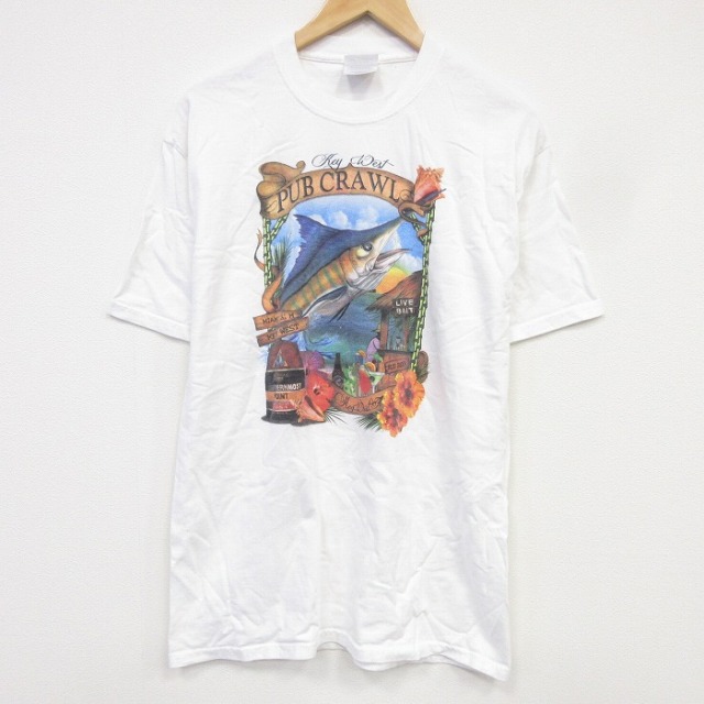 00s 半袖Tシャツ 魚 ホワイト メンズL相当 | 古着