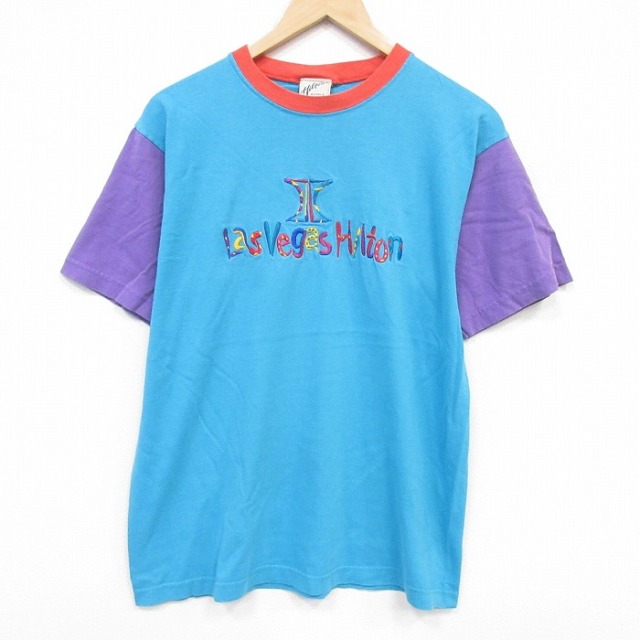 90s 半袖Tシャツ ラスベガス刺繍 ブルー メンズM相当 | 古着