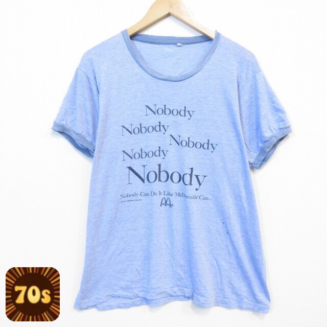 70s 半袖Tシャツ Nobody ブルー メンズL相当 | 古着