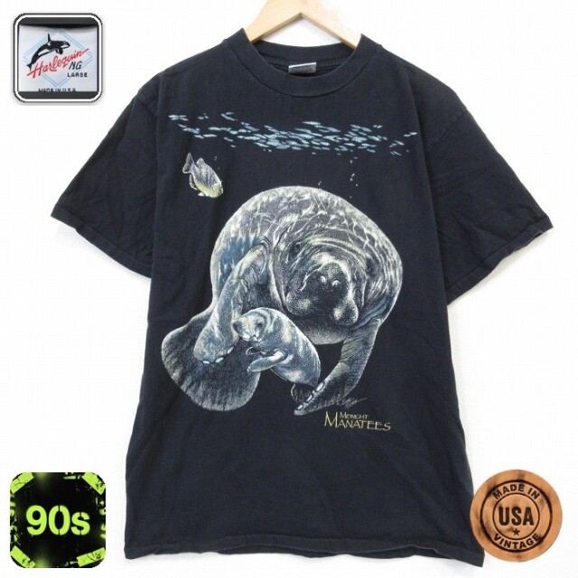 90s 半袖Tシャツ マナティ ブラック メンズL相当 | 古着