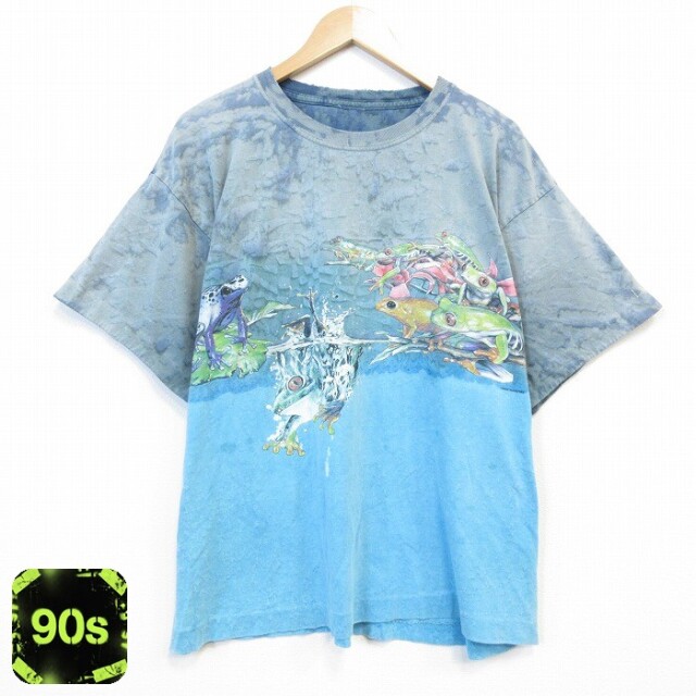90s 半袖Tシャツ カエル タイダイ ライトブルー メンズXL相当 | 古着