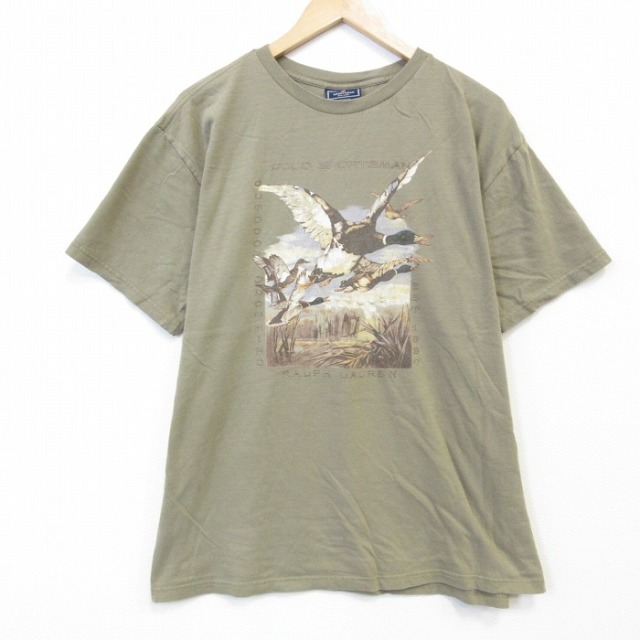 XL★古着 ラルフローレン ポロスポーツ 半袖 ブランド ビンテージ Tシャツ メンズ 00年代 00s スポーツマン アウトドア カモ コットン クルーネック USA製 ベージュ【spe】 26jul30