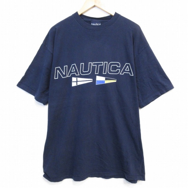 ノーティカ 90s 半袖Tシャツ ビッグロゴ ネイビー メンズXL相当 | 古着