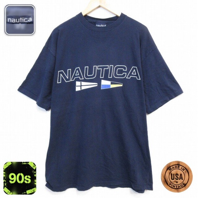 ノーティカ 90s 半袖Tシャツ ビッグロゴ ネイビー メンズXL相当 | 古着