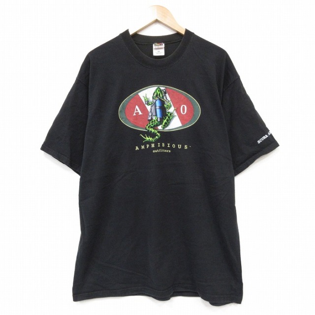 XL★古着 フルーツオブザルーム 半袖 ビンテージ Tシャツ メンズ 90年代 90s スキューバ コットン クルーネック USA製 ブラック【spe】 26jul30