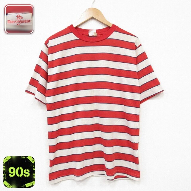 マンシングウェア 90s 半袖Tシャツ ボーダー レッド メンズL相当 | 古着