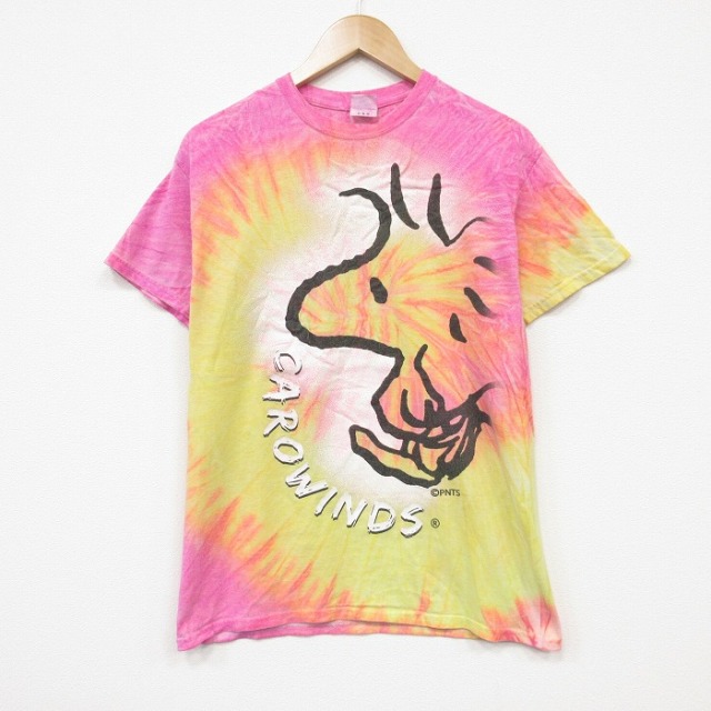 ピーナッツ 00s 半袖Tシャツ ウッドストック タイダイ ピンク メンズM相当 | 古着