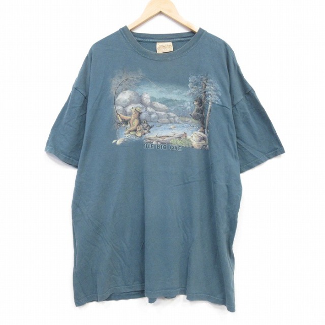 00s 半袖Tシャツ クマ釣り カーキ XL | 古着 26aug28