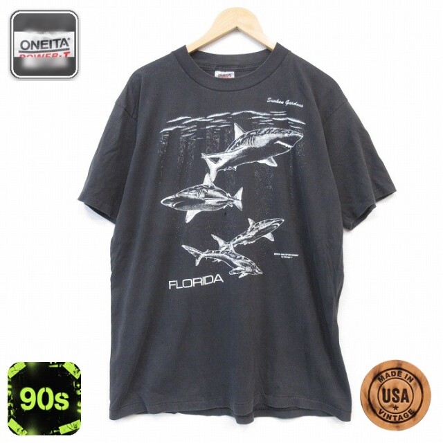オニータ 90s 半袖Tシャツ サメ ブラック XL | 古着 26aug28