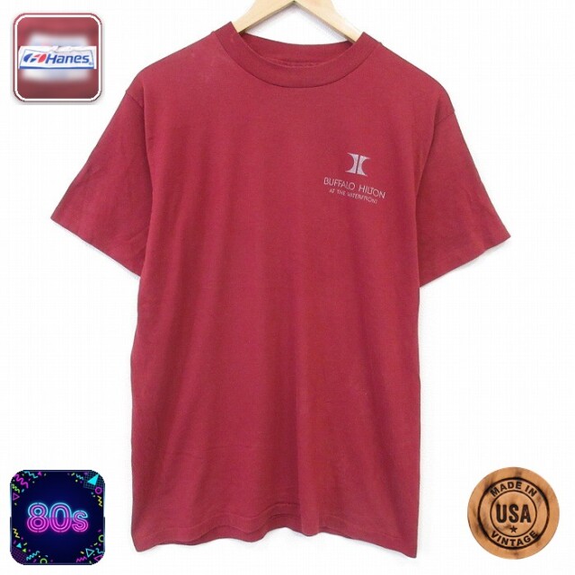ヘインズ 80s 半袖Tシャツ バッファローヒルトン バーガンディ メンズL相当 | 古着