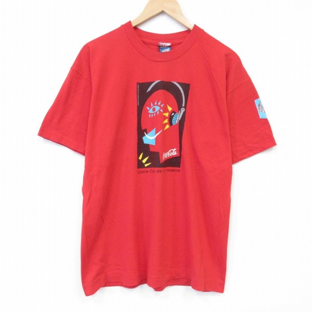 L★古着 半袖 ビンテージ Tシャツ メンズ 90年代 90s コカコーラ コットン クルーネック アイルランド製 レッド【spe】 26aug04